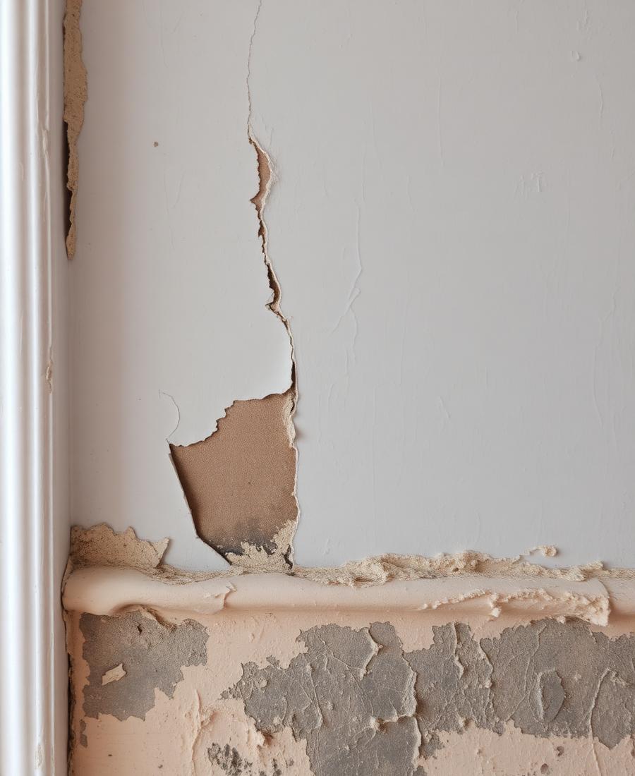 Feuchte Wand mit abplatzender Farbe
