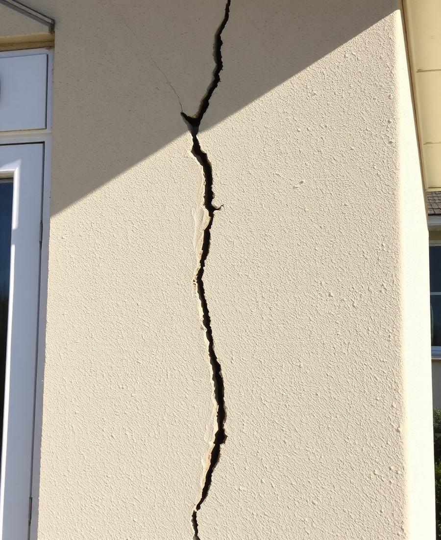 Riss in einer verputzten Hausfassade